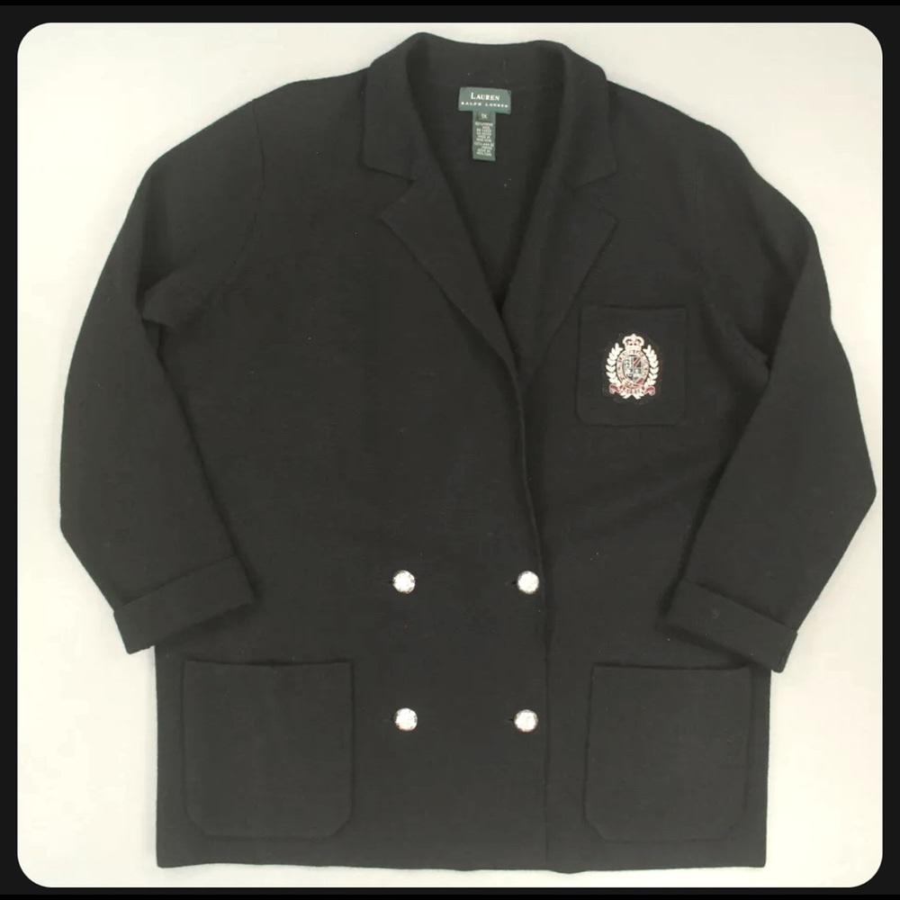 Ralph Lauren sweater blazer Black Merino Wool Women's Size 1X
